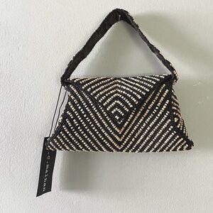 K.C. Malhan Black and Cream Beaded Mini Bag